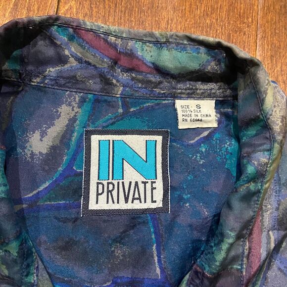 In Private Vintage 90s Abstract Multicolored Button Front Silk Shirt Men's Small - Picture 6 of 8